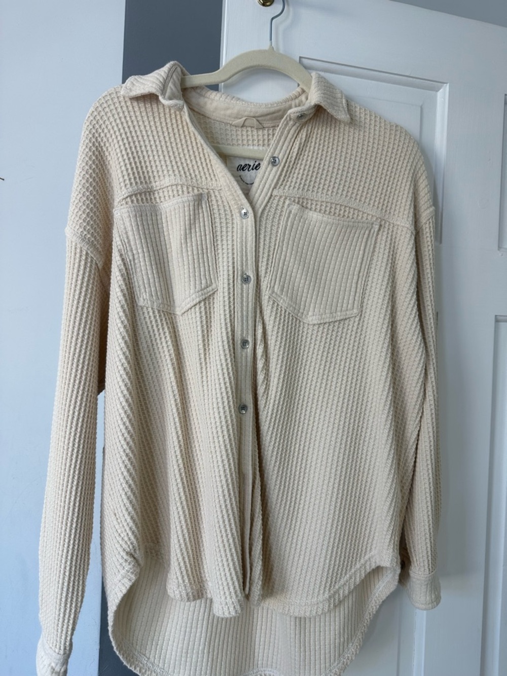 aerie Cream Waffle-Knit Button Cardigan